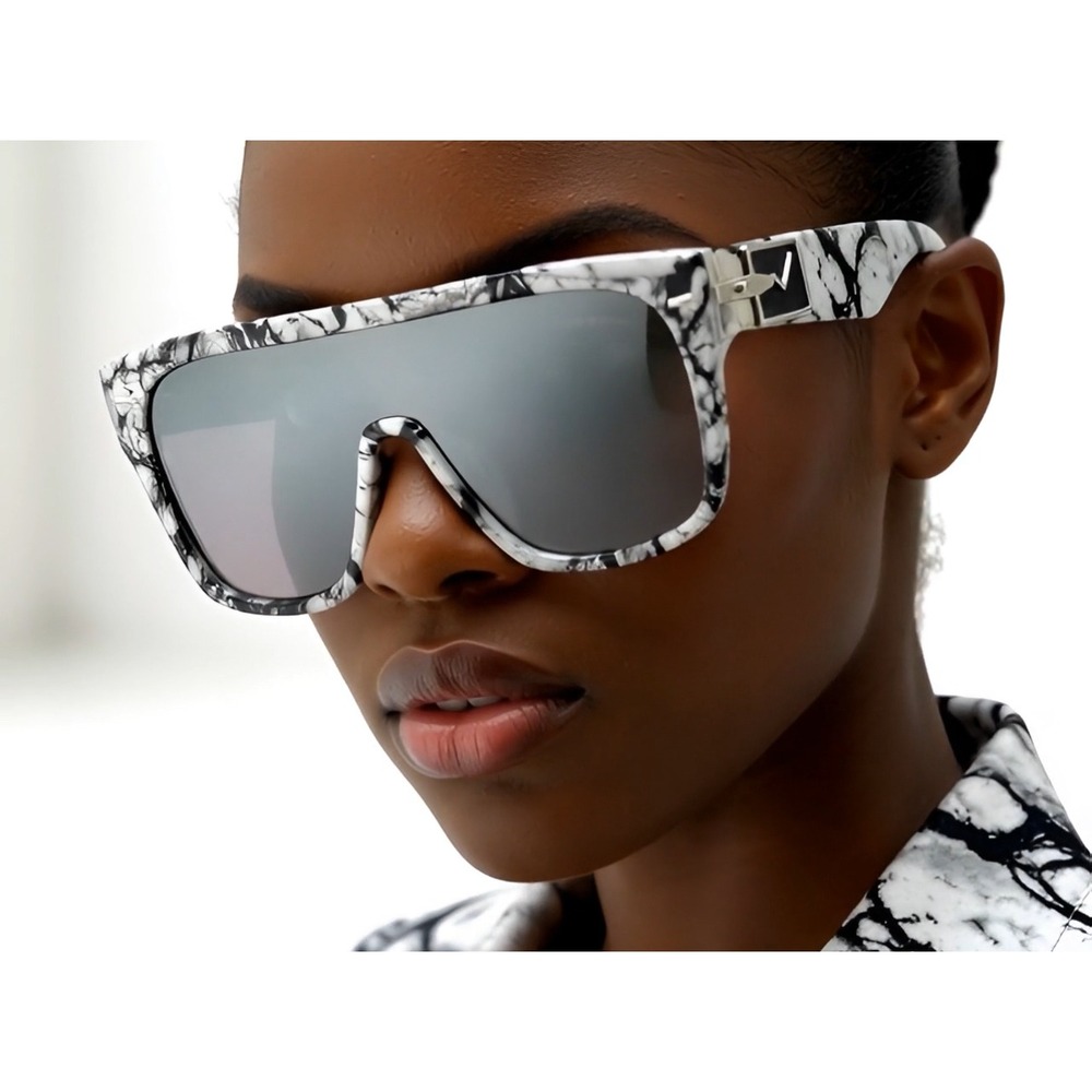 Sunglasses Women Silver Mirrored Lens Fashion Marble Frame Beach Trendy Style‎